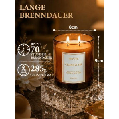Duftkerze Zeder & Tanne - Premium Glas, 70h Brenndauer