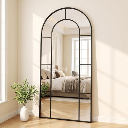 Ganzkörperspiegel Bogen 180x80 cm Schwarz – Standspiegel mit Gitterrahmen