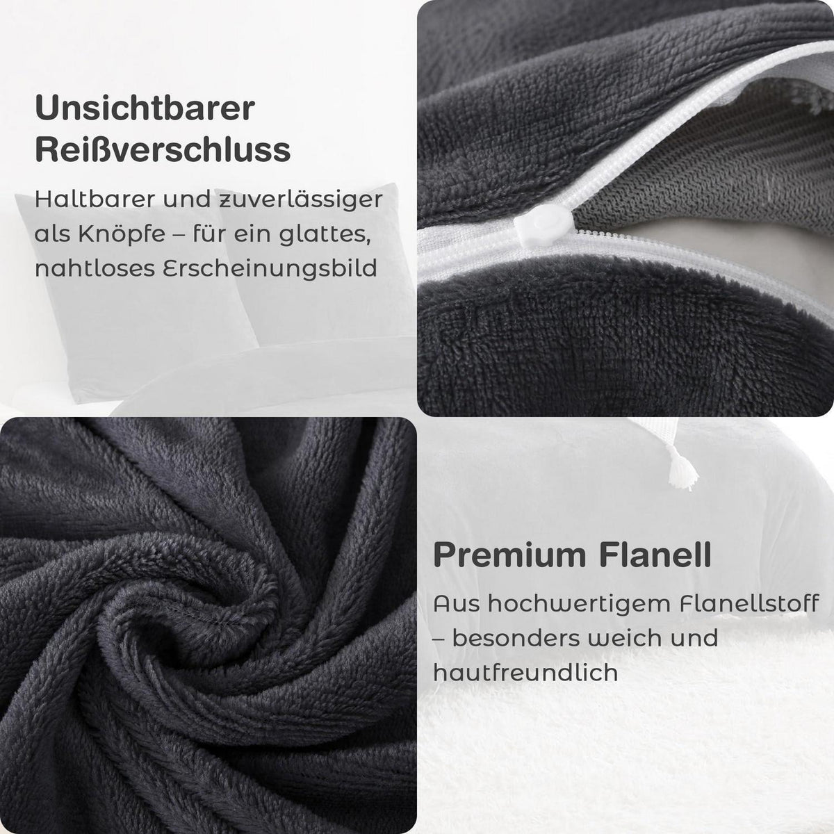 Winter Flanell Bettwäsche Set 200x200cm - Schwarz & Kuschelig