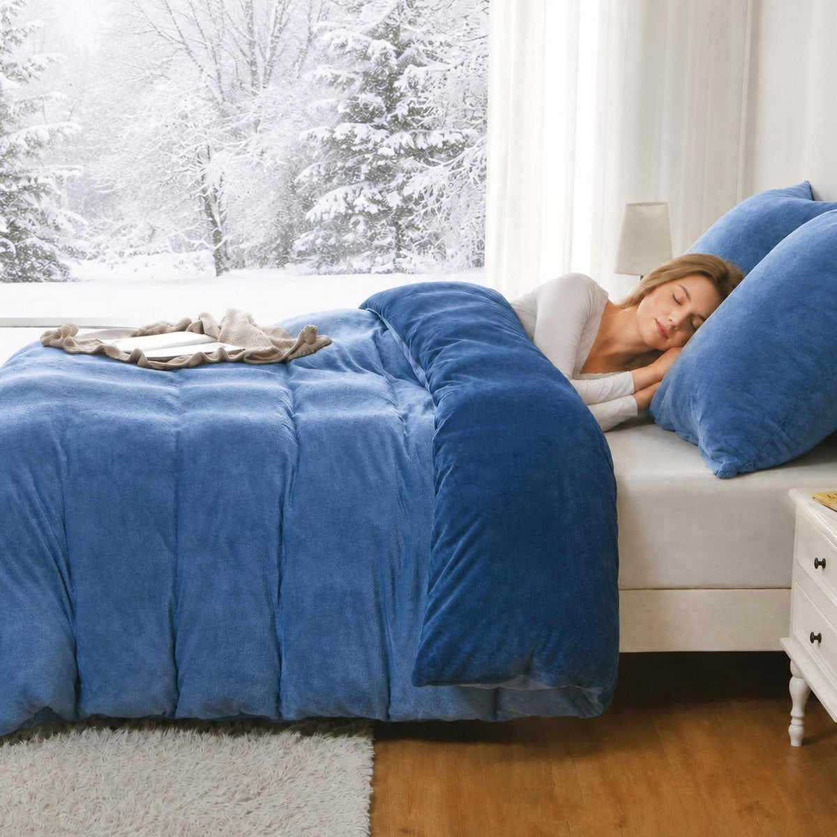 Winter Flanell Bettwäsche Set 220x240cm Marineblau