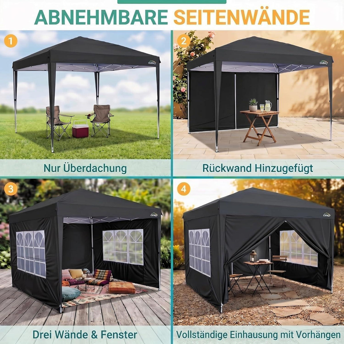 Faltpavillon 3x3 Wasserdicht mit Seitenwänden – Partyzelt & Festzelt