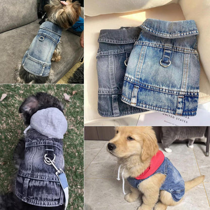 Jeans Hundejacke Blau M – Bequeme Hunde Weste für Welpen
