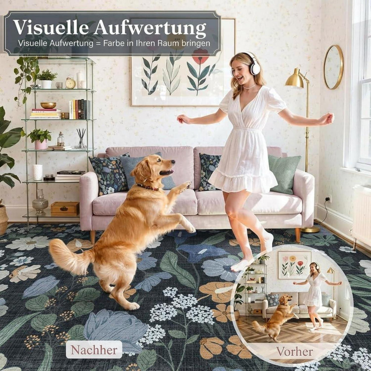 Waschbarer Boho Teppich 200x300 – Rutschfest & Kurzflor