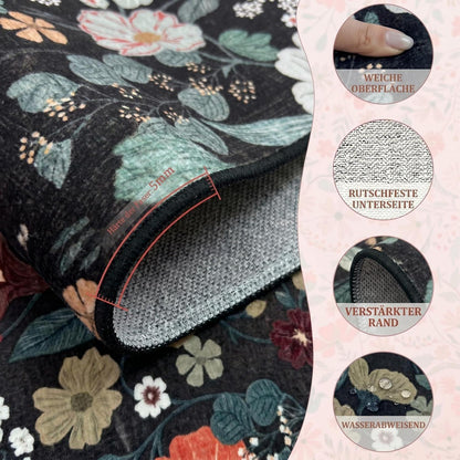 Schwarzer Boho Teppich 200x300 cm | Waschbar & Rutschfest