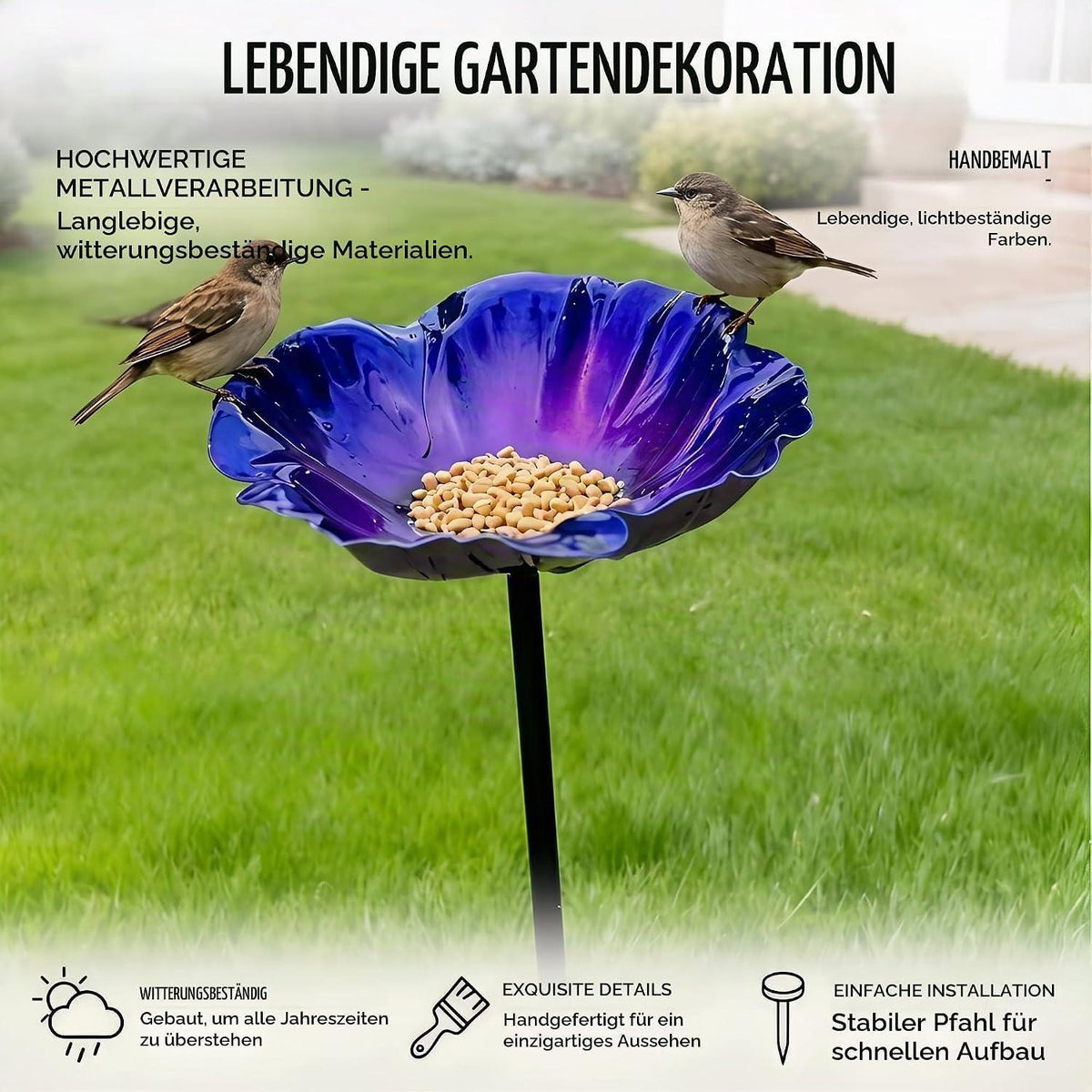Metall Bienenbad Gartenstecker - Vogeltränke & Insektenquelle