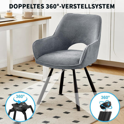 360° Drehbarer Esszimmerstuhl mit Armlehnen & Cordbezug