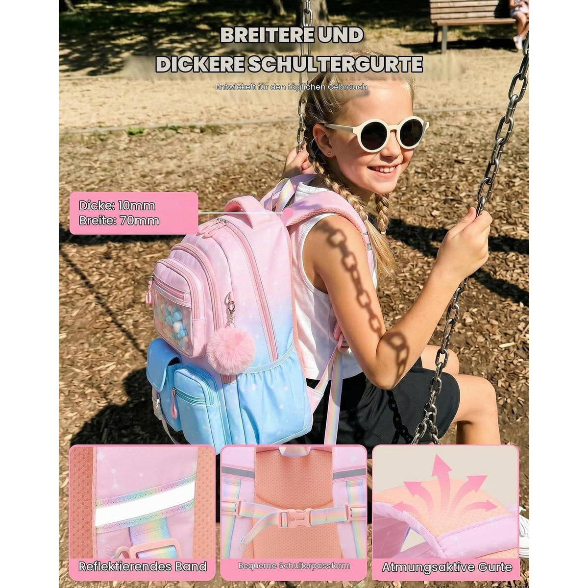 3-tlg. Schulrucksack Set Mädchen Hellblau – Rucksack, Lunchbag & Federmäppchen