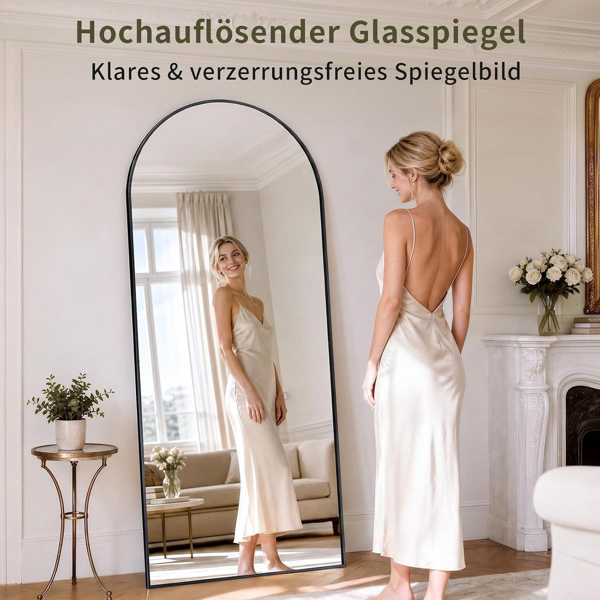 Ganzkörperspiegel Gewölbt 165x70cm – Stand- & Wandspiegel Schwarz