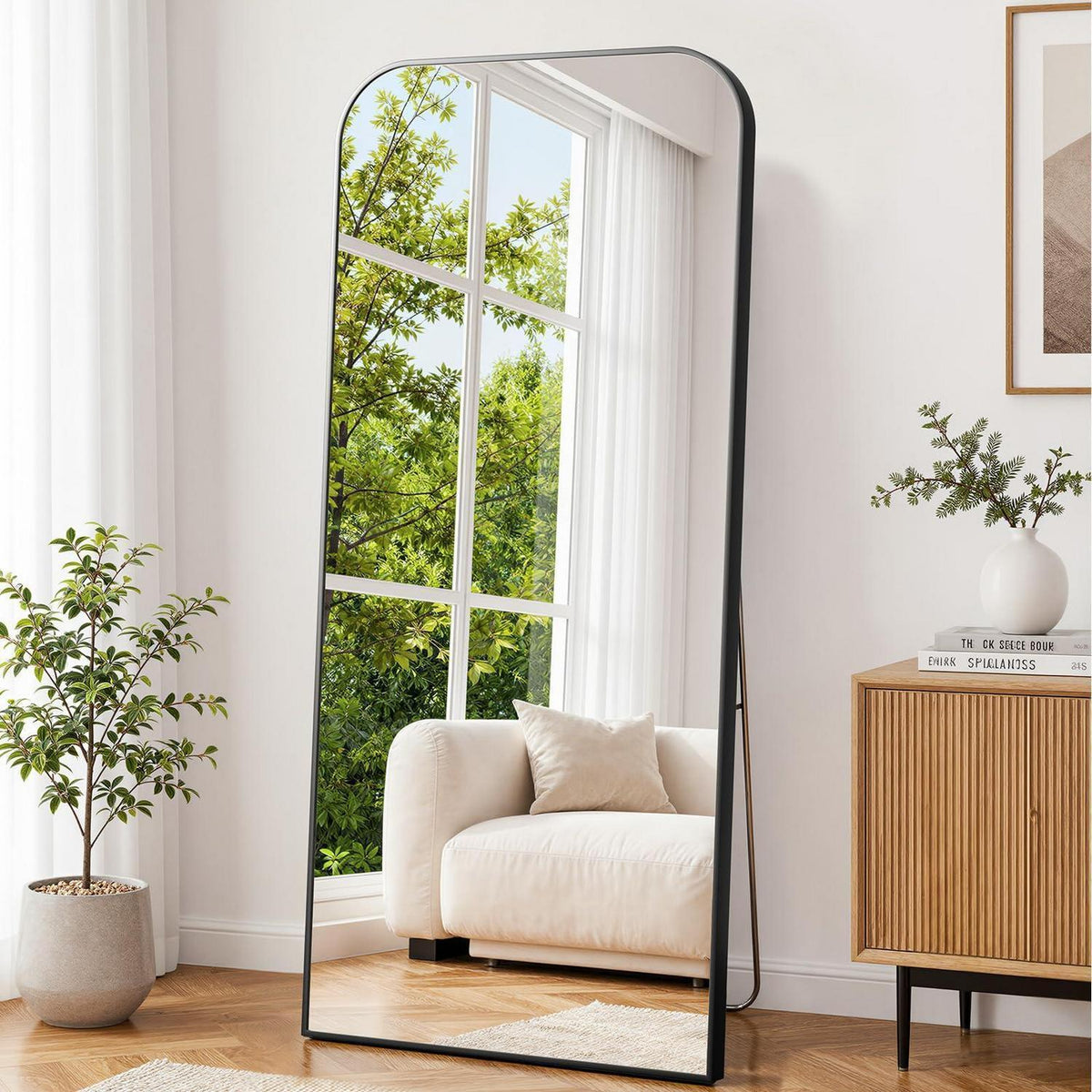 Ganzkörperspiegel 192x85cm Standspiegel mit Aluminiumrahmen Schwarz