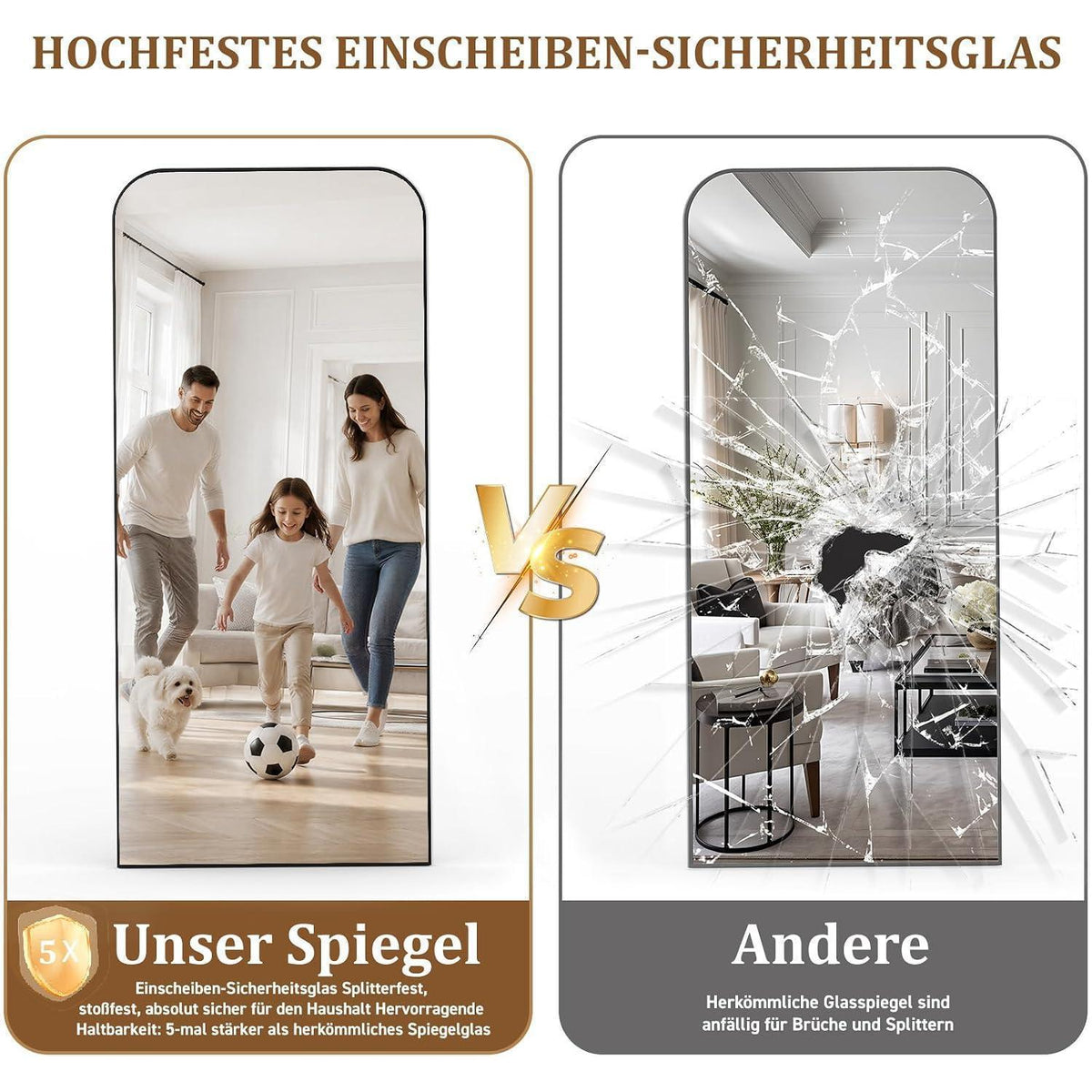 Ganzkörperspiegel Standspiegel 218x102cm Schwarz – Robust & Klar