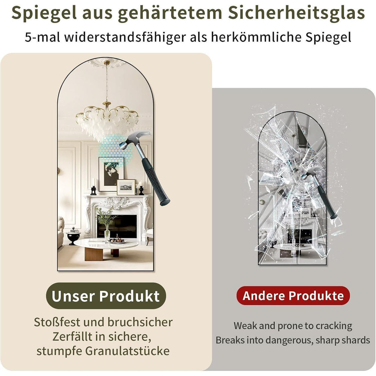 Ganzkörperspiegel 180x76cm – Gewölbt, Stand & Wand, Schwarz