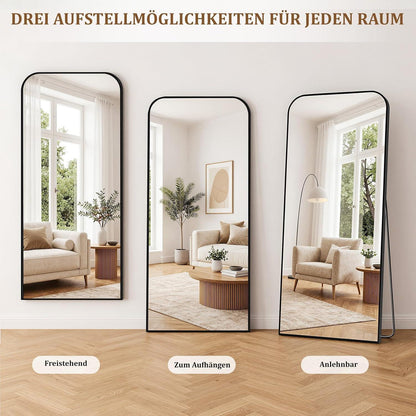 Ganzkörperspiegel 165x70cm Standspiegel mit Aluminiumrahmen Schwarz