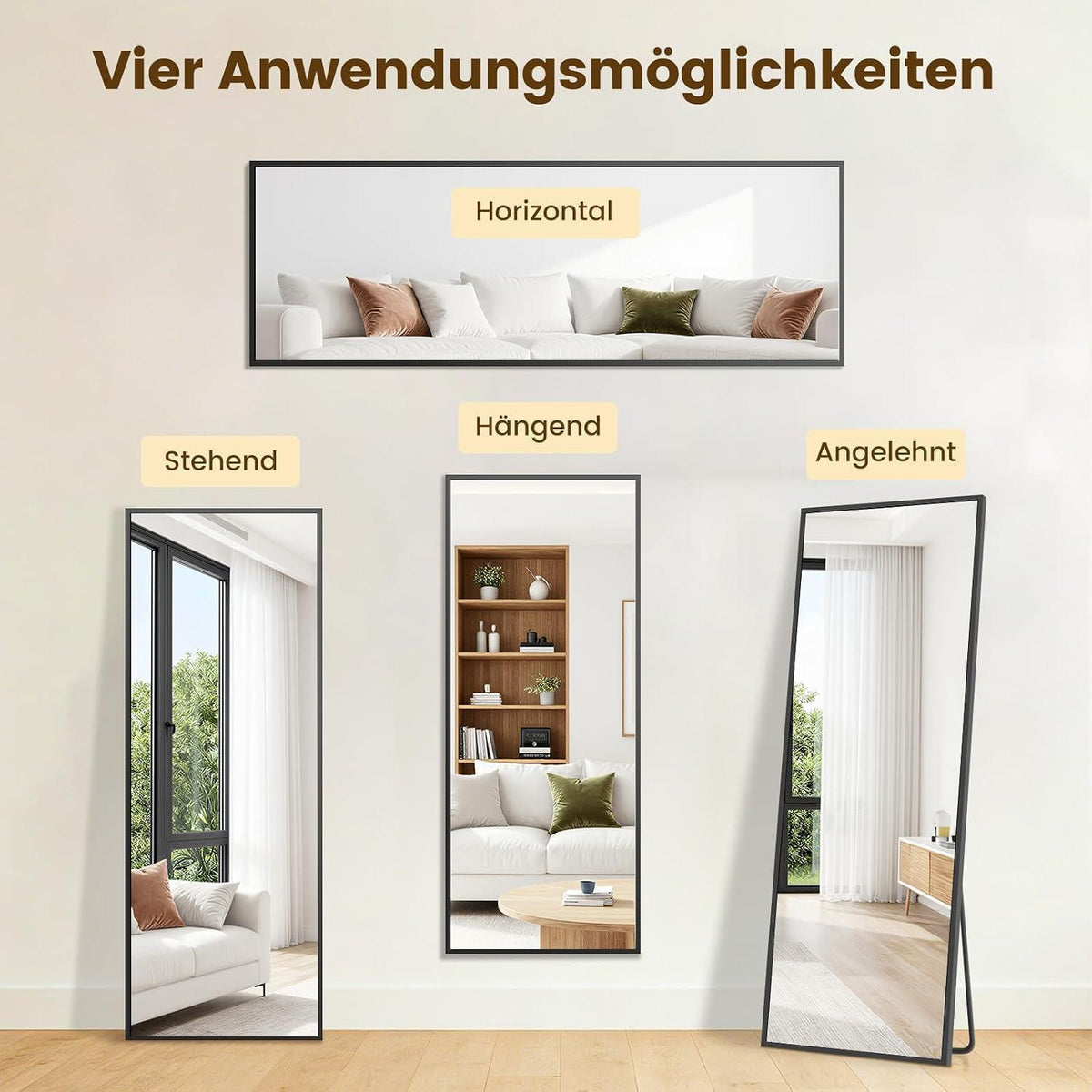 Ganzkörperspiegel 150x40cm – Stand- & Wandspiegel mit Aluminiumrahmen