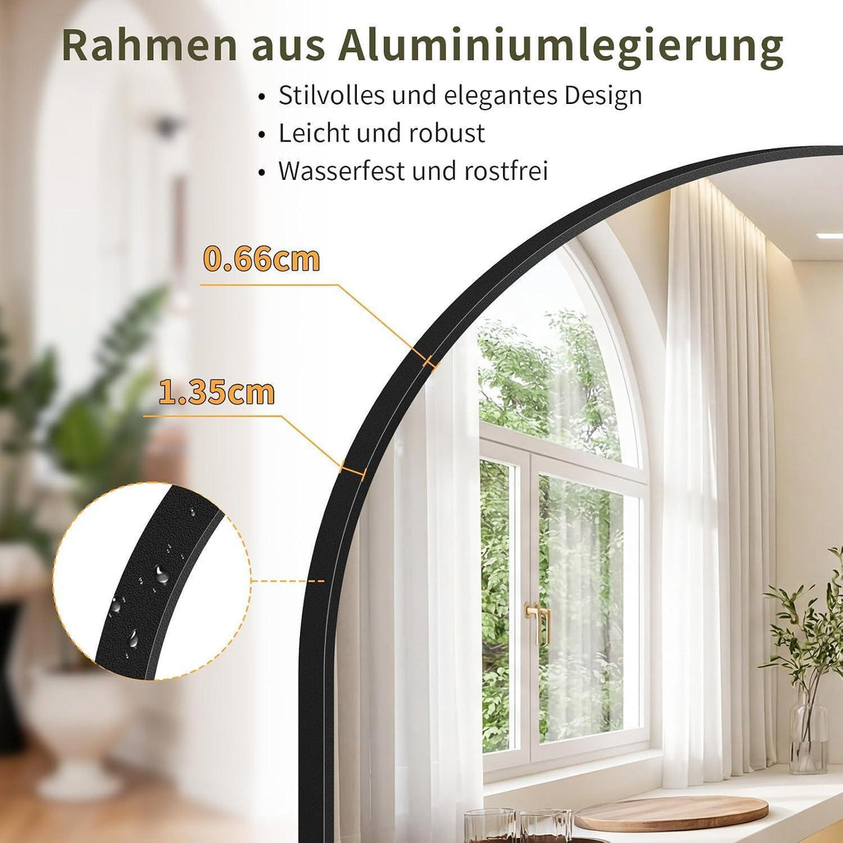 Ganzkörperspiegel Gewölbt 192x85cm – Stand- & Wandspiegel Schwarz