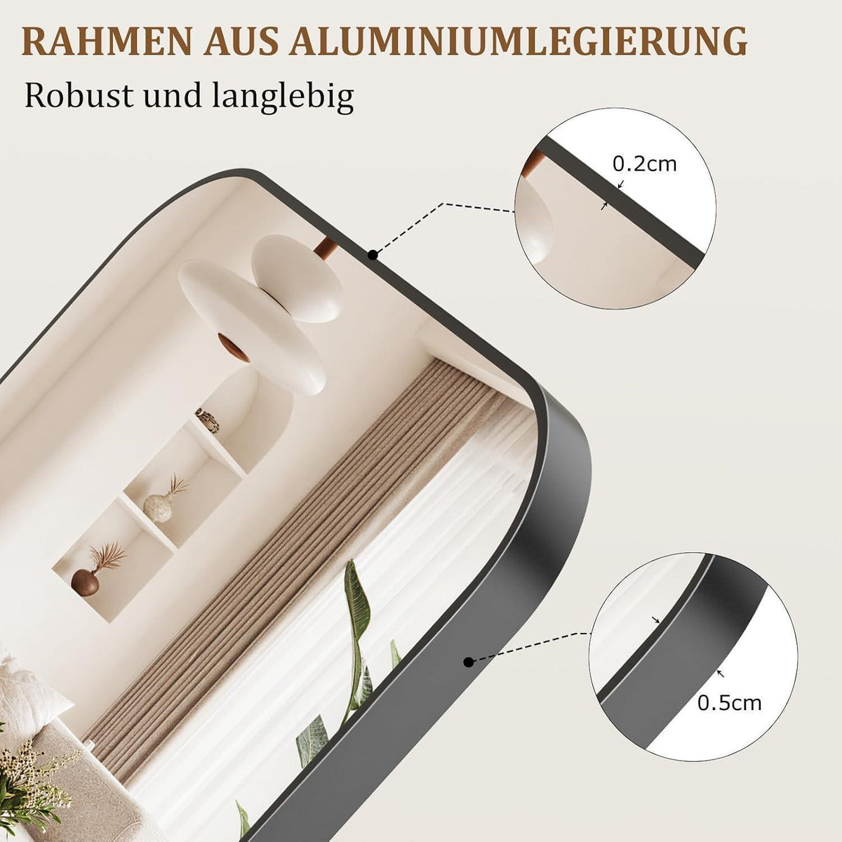 Ganzkörperspiegel 180x76cm Standspiegel mit Aluminiumrahmen Schwarz