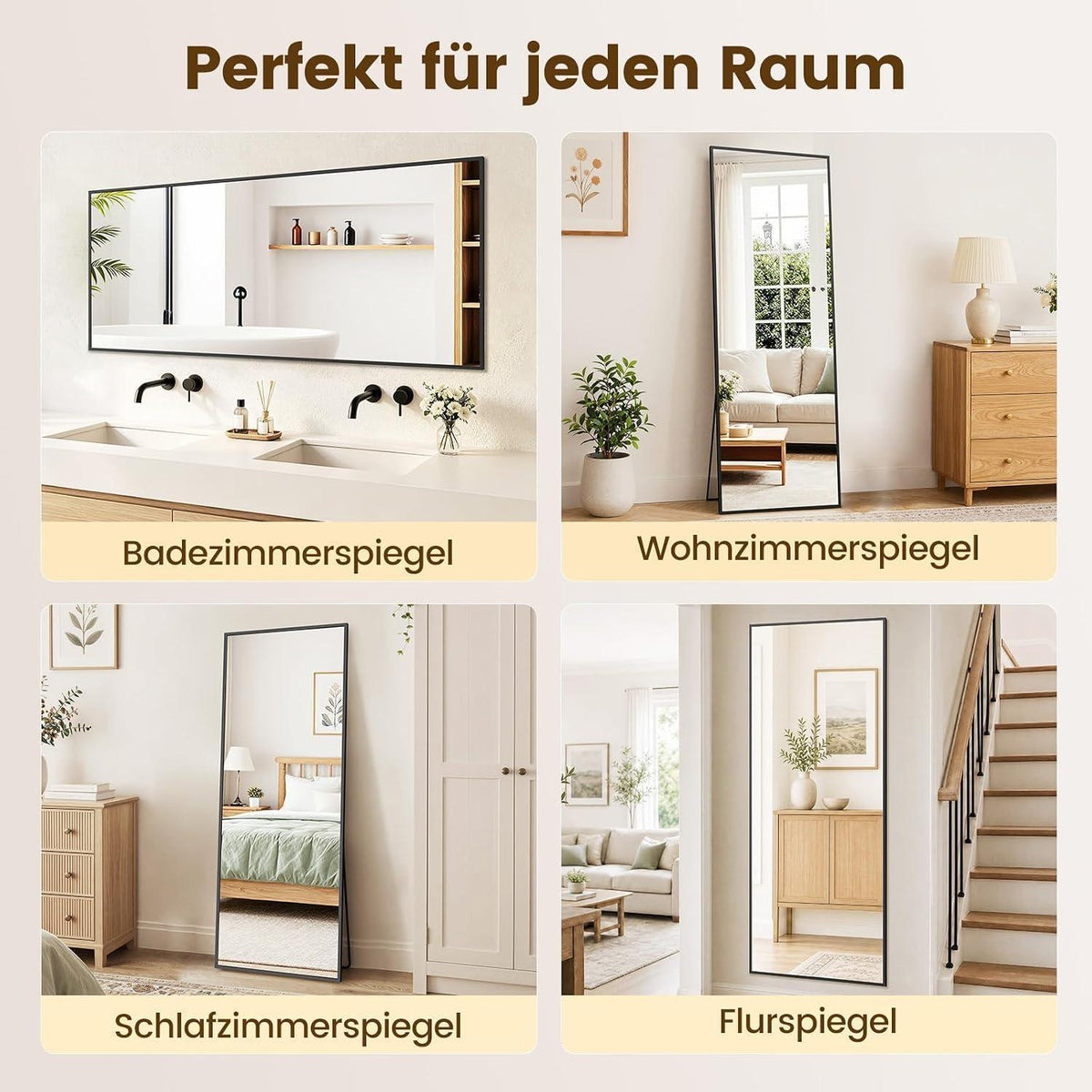Ganzkörperspiegel 163x53cm – Stand- & Wandspiegel mit Aluminiumrahmen