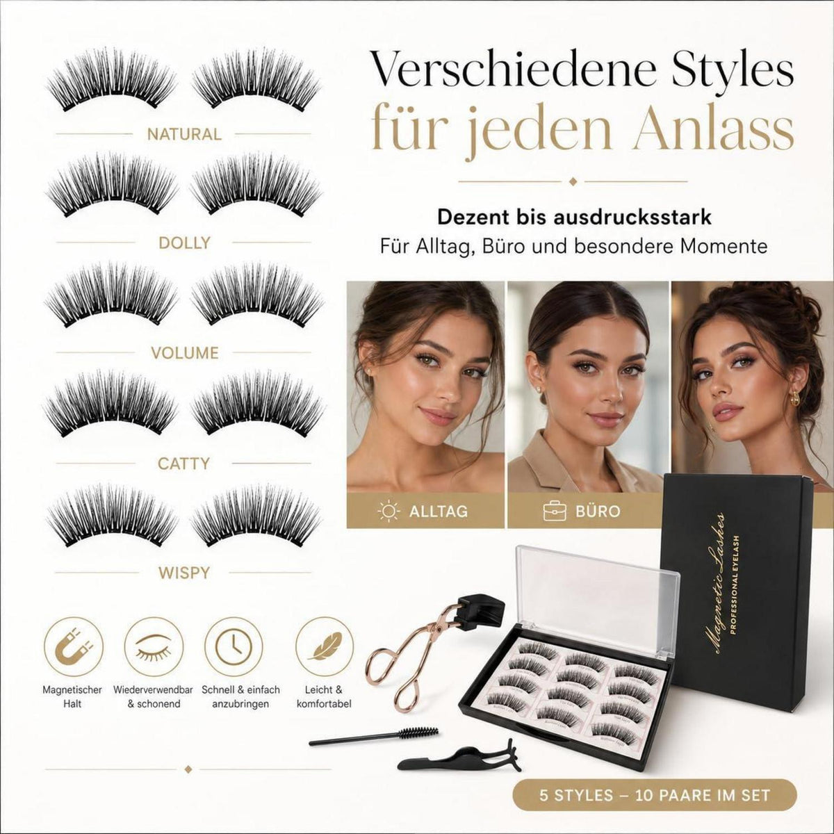 3 Paar Magnet Wimpern – Natürlicher Look & Wiederverwendbar