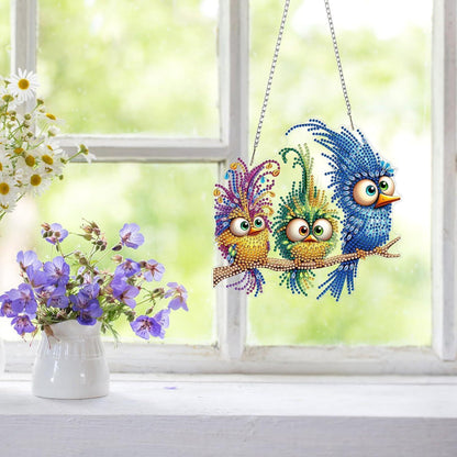 Diamant Painting Eule Anhänger mit Kette – DIY Bastelset Vogel