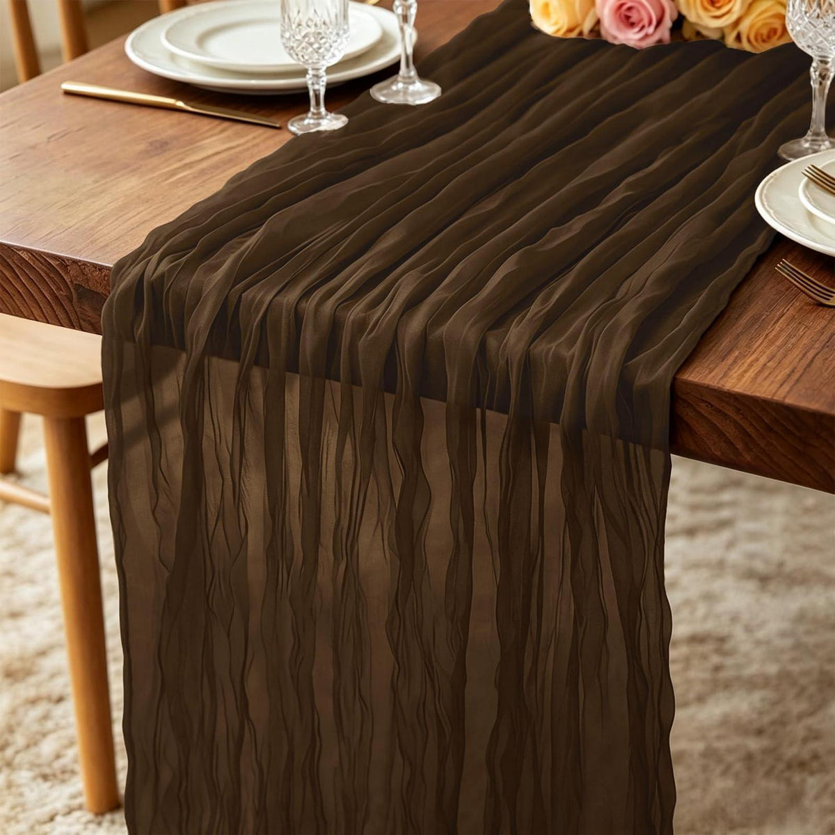 2er Set Tischläufer Braun 300x90cm Käsetuch Gaze Rustikal Boho Deko