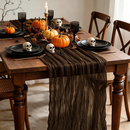 2er Set Tischläufer Braun 300x90cm Käsetuch Gaze Rustikal Boho Deko