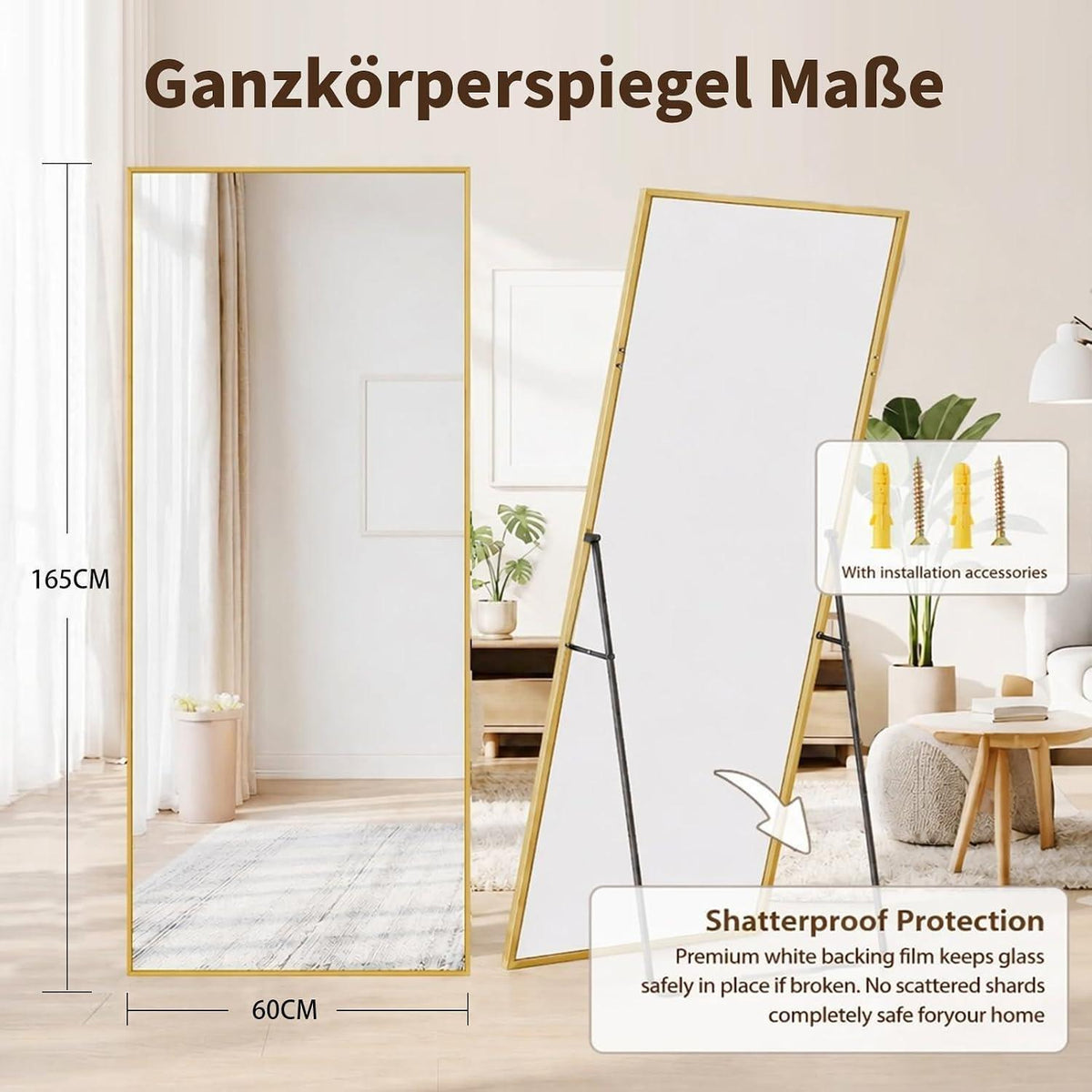 Ganzkörperspiegel 165x60cm – Stand- & Wandspiegel Gold