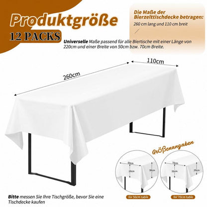 12x Biertischdecke Weiß 260x110 cm – Premium Qualität