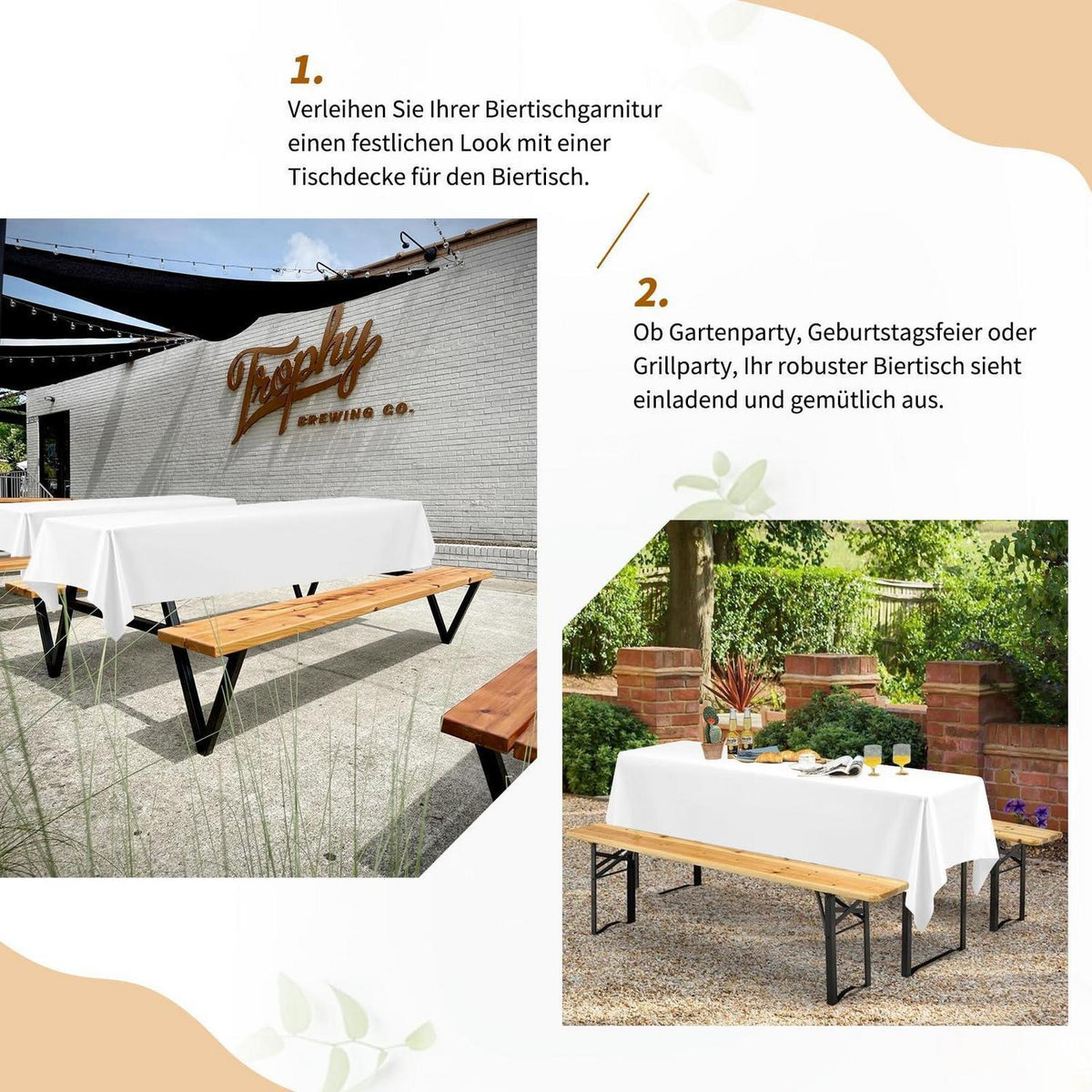 12x Biertischdecke Weiß 260x110 cm – Premium Qualität