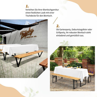 12x Biertischdecke Weiß 260x110 cm – Premium Qualität