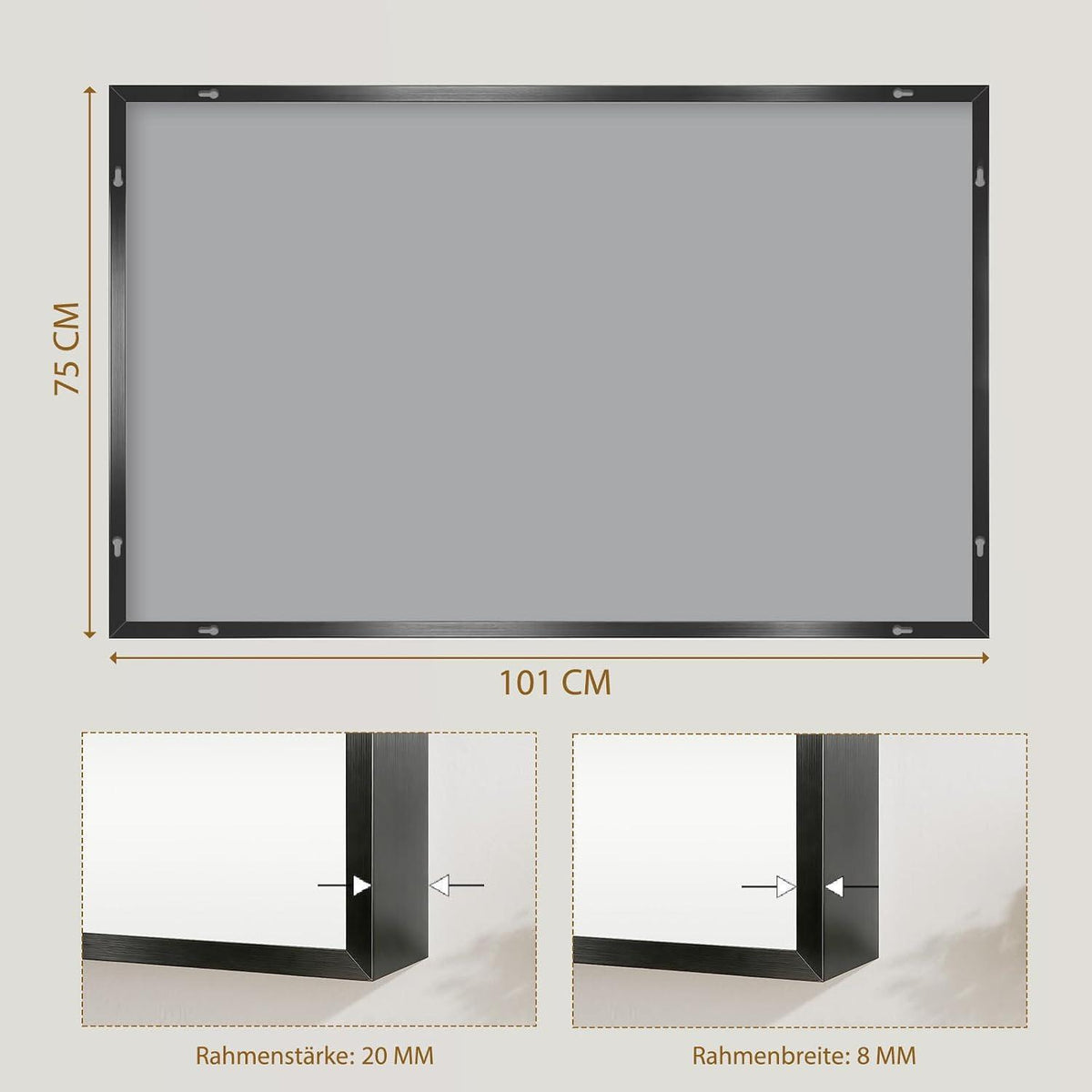 Badspiegel 100x75cm mit ESG Glas & Rostfreiem Rahmen
