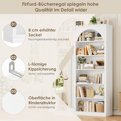 Bücherregal 75 cm | Gewölbter Schrank mit 6 Fächern, Weiß
