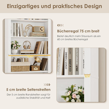 Bücherregal 75 cm | Gewölbter Schrank mit 6 Fächern, Weiß