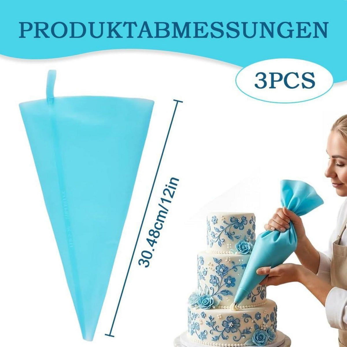 3 Spritzbeutel Silikon Wiederverwendbar mit Tüllen 30cm