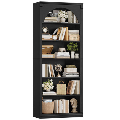 Bücherregal 75 cm | Gewölbter Schrank mit 6 Fächern, Schwarz