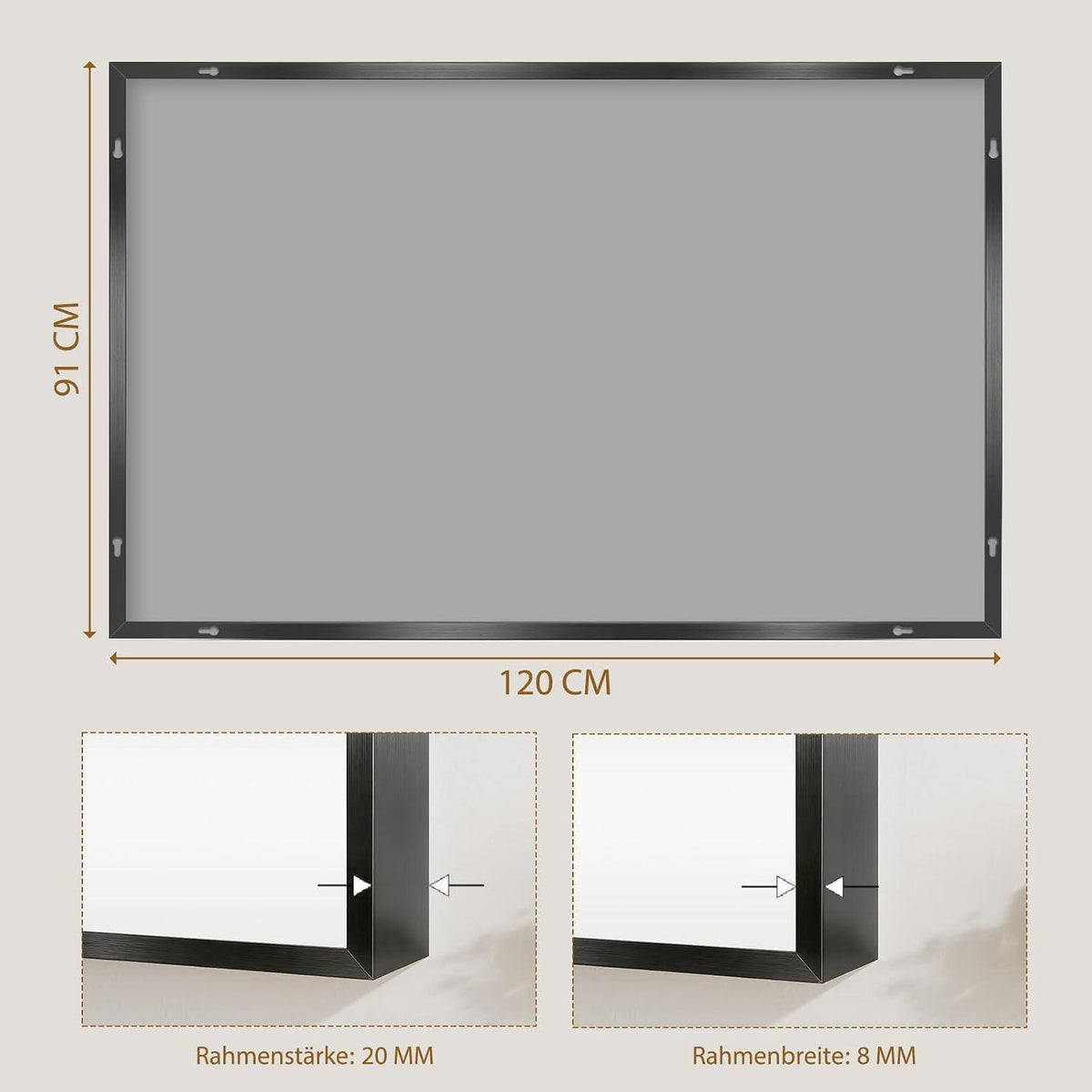 Großer Wandspiegel 121x91cm – Rostfrei & Sicherheitsglas
