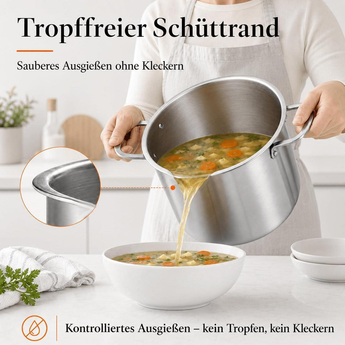 Edelstahl Kochtopf 24 cm mit Deckel – Induktion & 7,6 L