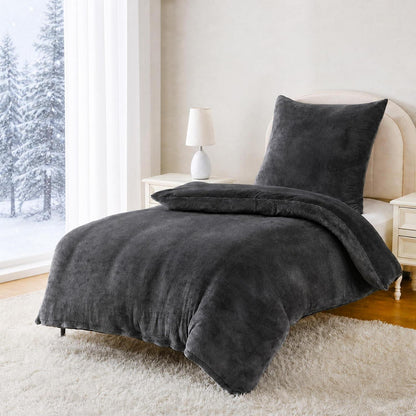 Winter Flanell Bettwäsche Set 135x200cm - Schwarz Fleece
