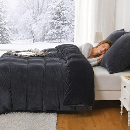 Winter Flanell Bettwäsche Set 135x200cm - Schwarz Fleece
