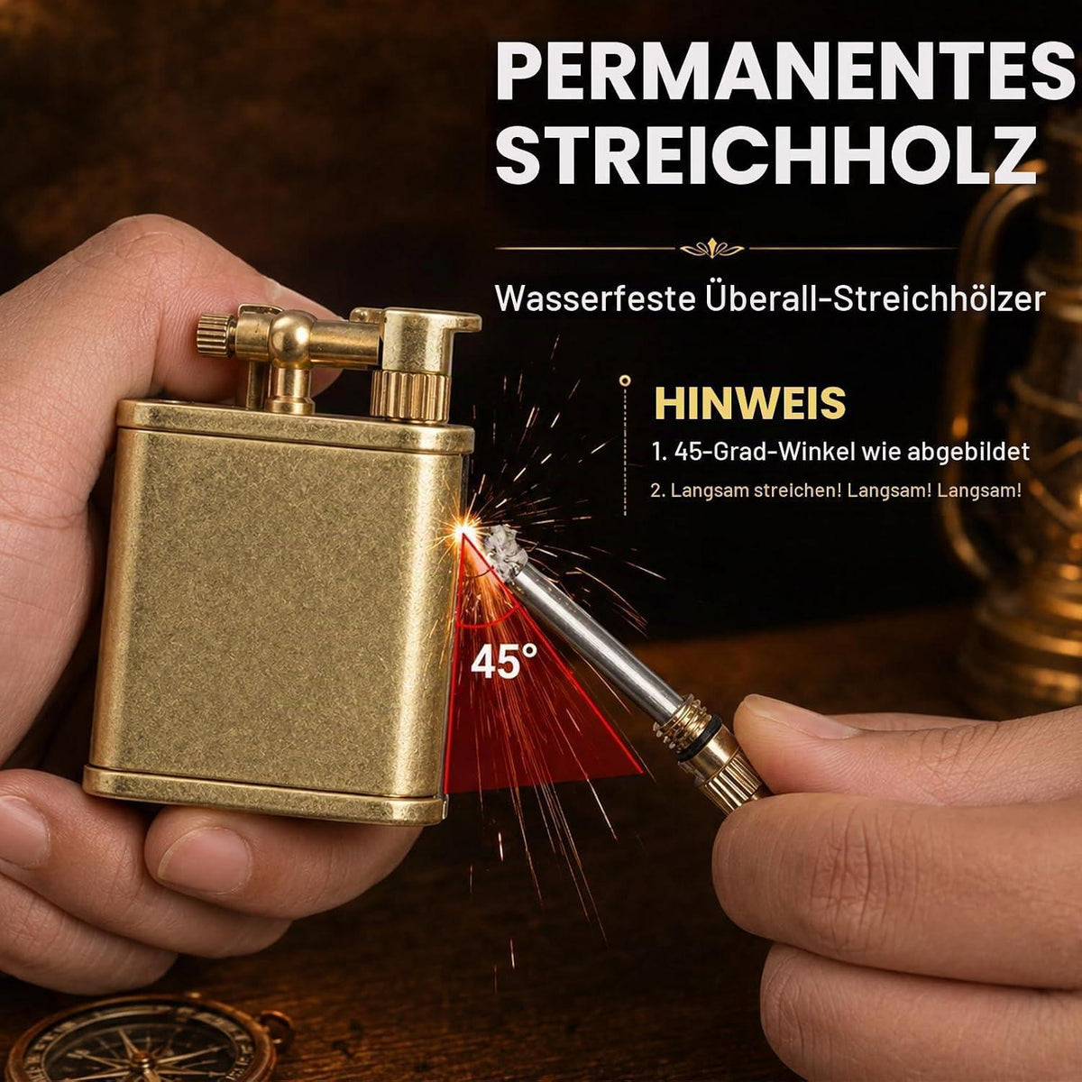 Benzinfeuerzeug Vintage Messing, Retro Feuerzeug für Männer