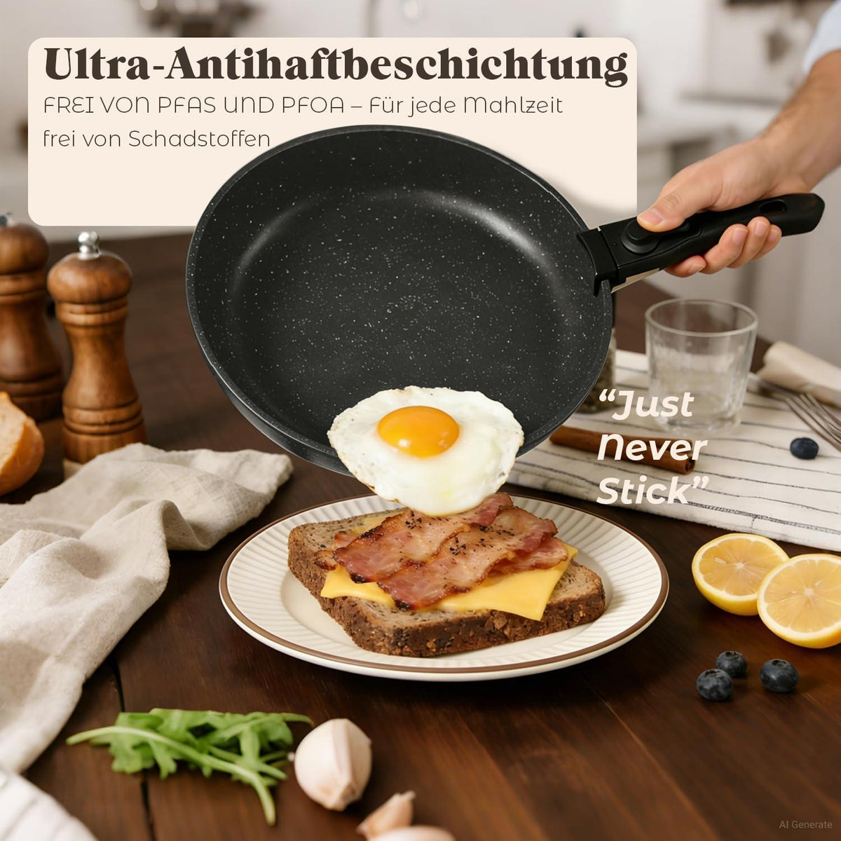 18-teiliges Kochgeschirr Set mit abnehmbaren Griffen & Granitbeschichtung