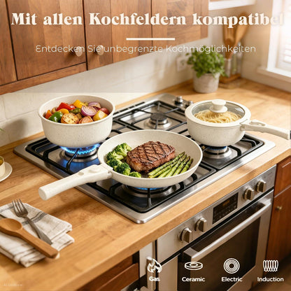 18-teiliges Granit Kochgeschirr Set mit abnehmbaren Griffen