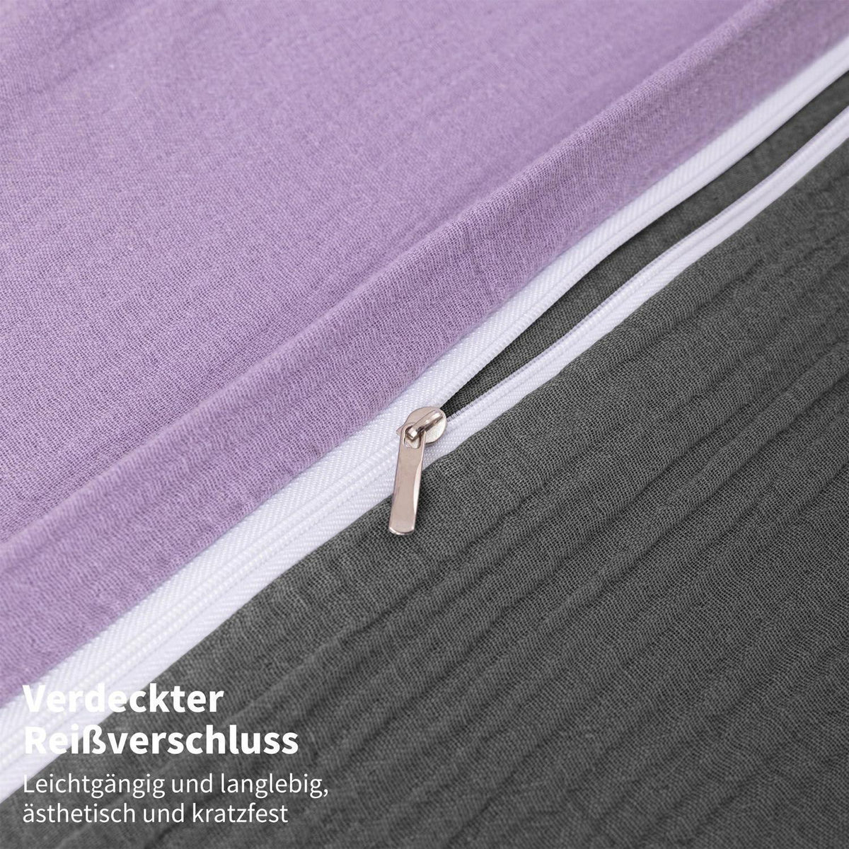Doppelte Muslin Bettwäsche Lila Grau 200x200 - 3-teilig