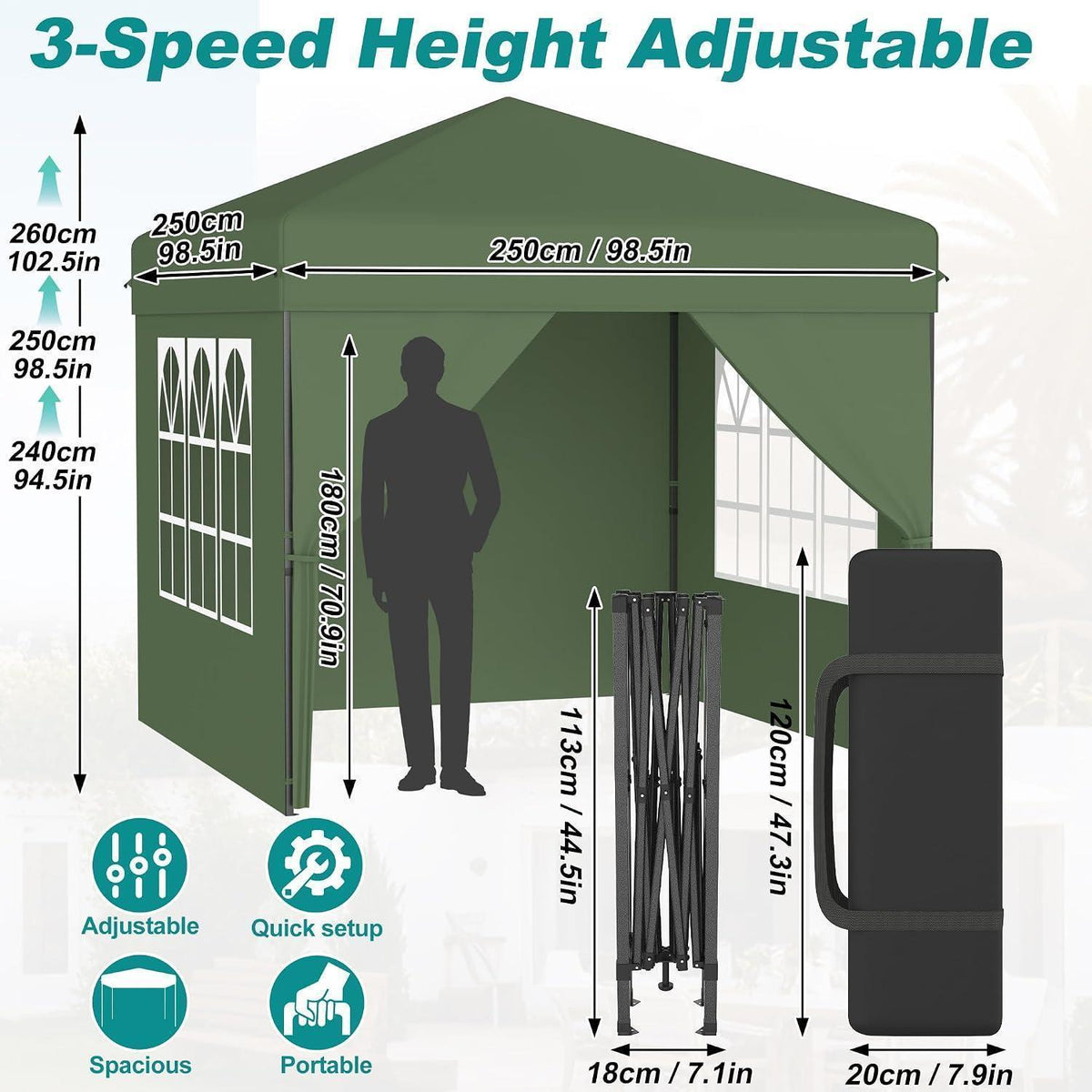 Pop Up Pavillon 2.5x2.5m – Schnellaufbau, Wasserdicht & UV-Schutz