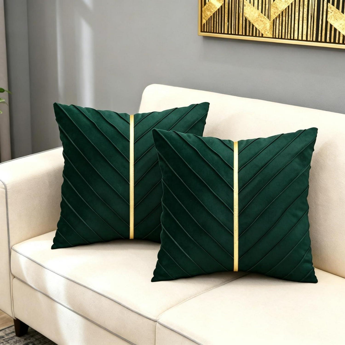 2x Kissenbezug Samt 50x50 Dunkelgrün Modern