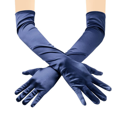 Elegante Satin Handschuhe lang marineblau