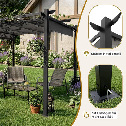 LEADZM Pergola 3x3m – Freistehender Pavillon mit Schiebedach