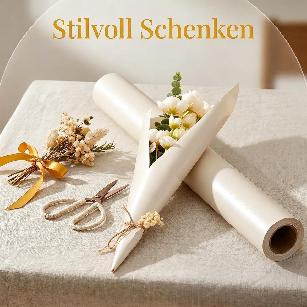 Doppelseitiges Geschenkpapier Cremefarben 43 cm x 10 m Matt & Perlglanz