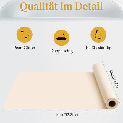 Doppelseitiges Geschenkpapier Cremefarben 43 cm x 10 m Matt & Perlglanz