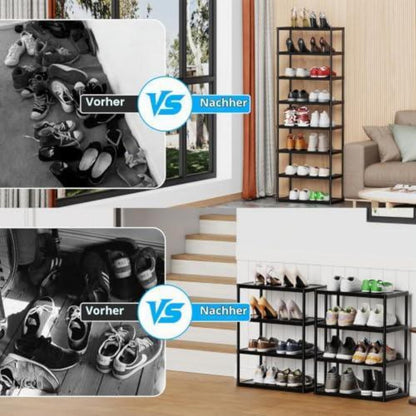 Platzsparendes Schuhregal 8 Ebenen – Vertikales Eckregal Schwarz