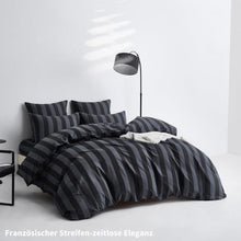 Baumwoll Bettwäsche Set 220x240 Dunkelgrau Gestreift 3-teilig