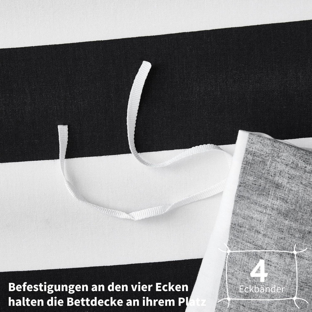 Bettwäsche Set 200x200 Baumwolle Schwarz Weiß Gestreift